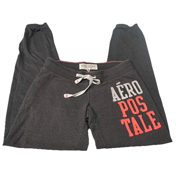 Aeropostale Sweatpants Women XS Gray Drawstring Waist Cuffs Low Rise Y2K  Retro - Picture 2 of 6